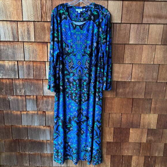 Like New Chico's Blue/Black Medallion Flare Sleeve Maxi Dress in Women's XXL - Picture 8 of 15